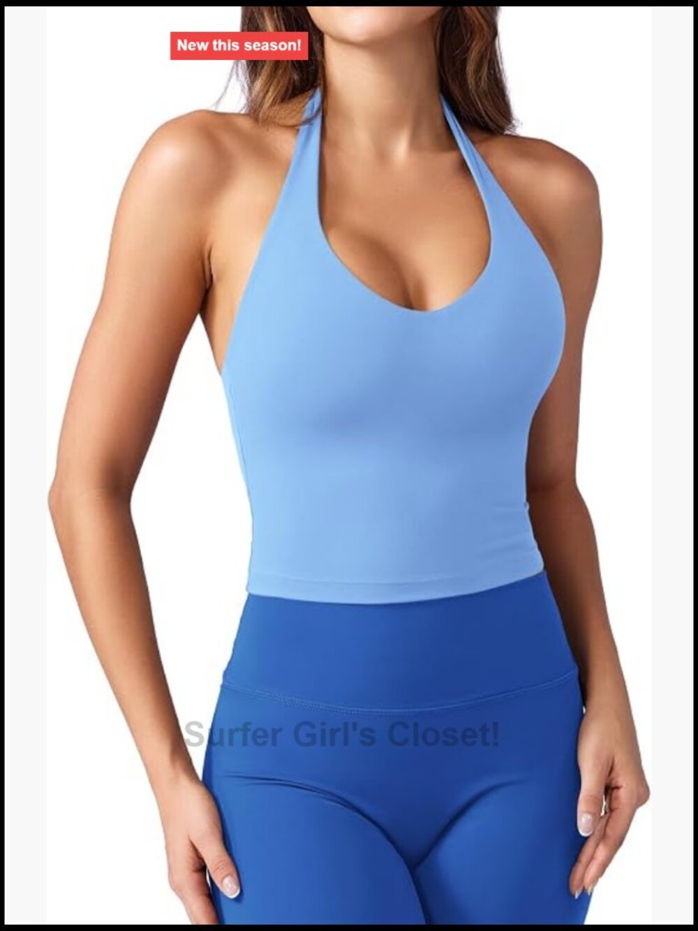 Women's Halter Crop Tank Top V-Neck Backless Built-In Bra Yoga Workout